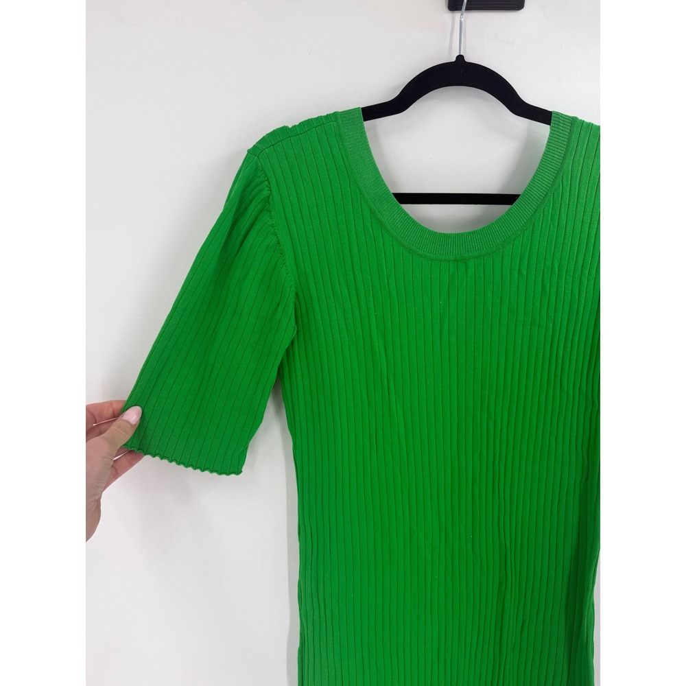 JUST FEMALE Fresh Dress Womens L Kelly Green Ribbed Knit Midi Scandi Bright - Picture 4 of 10